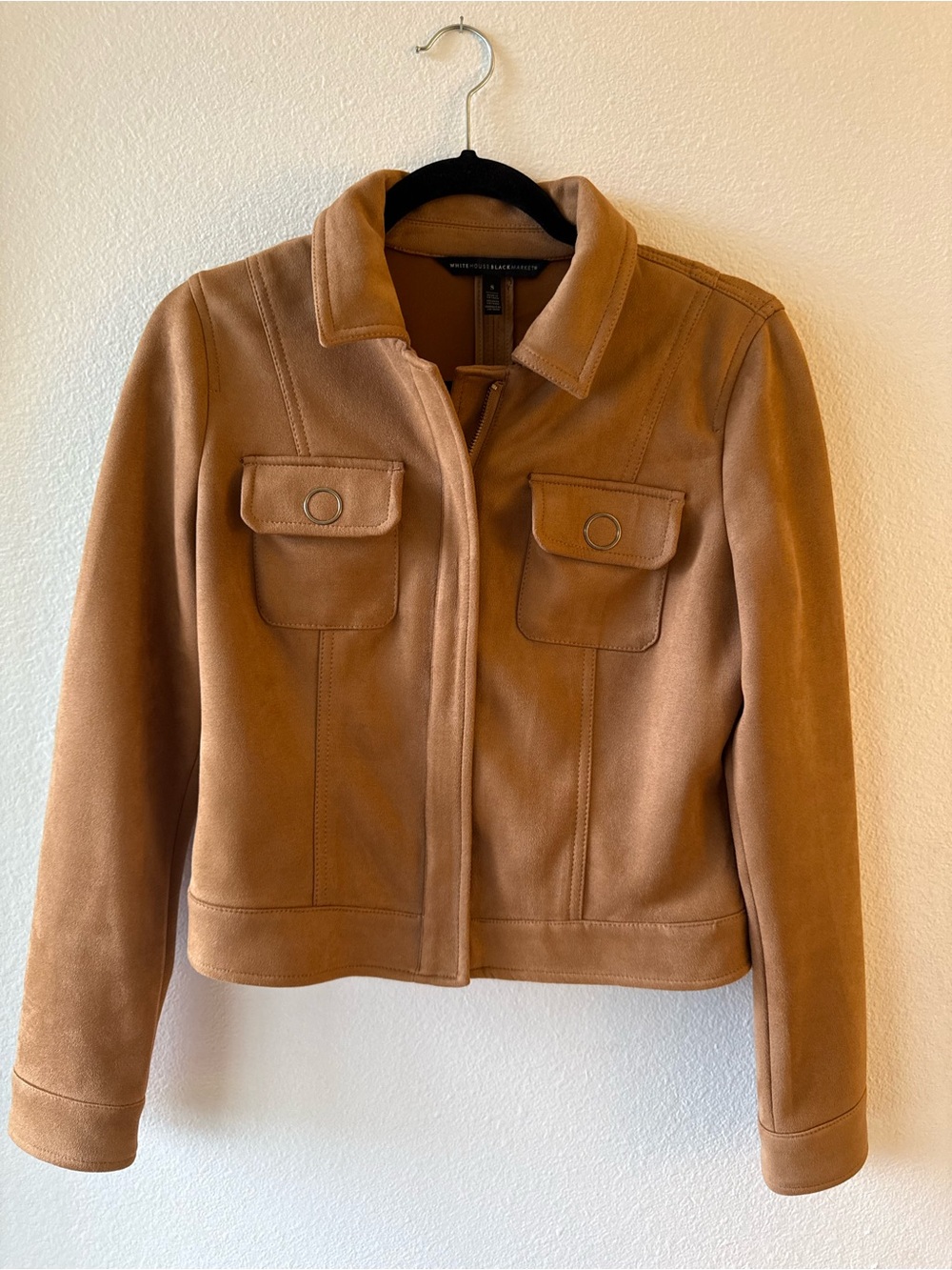 White House Black Market Camel/Tan Suede Pocket Jacket